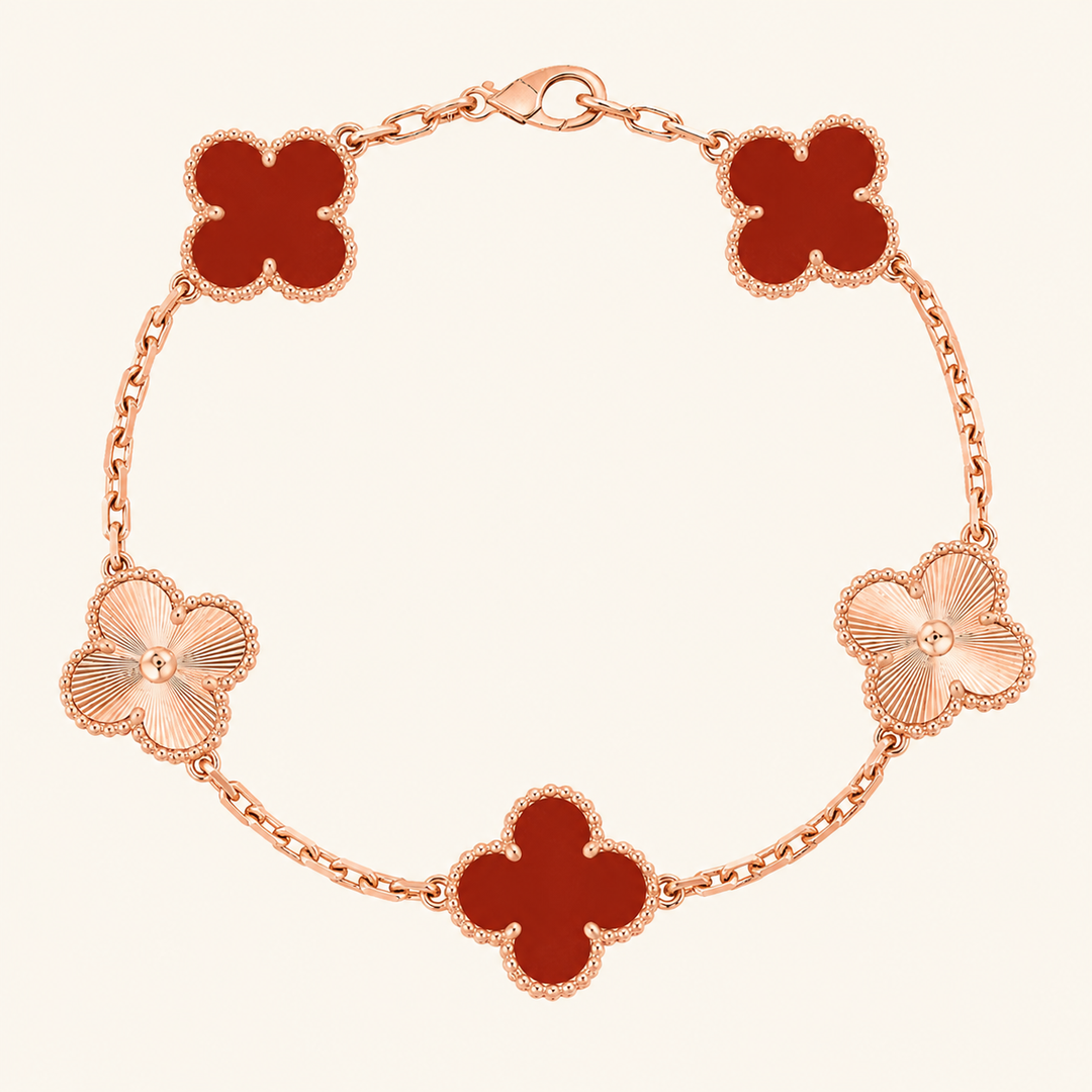 KLEEBLATT | Rotes Rosegold Guilloché Armband