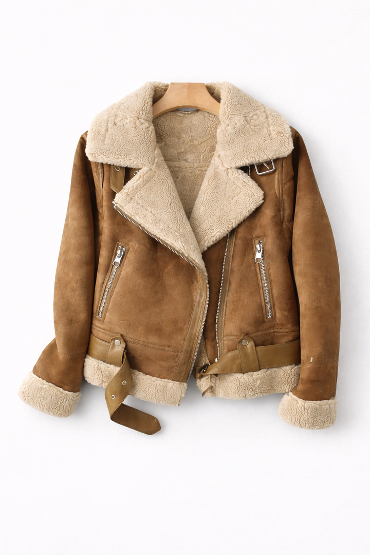 Aurelia – Fliegerjacke aus Veloursleder mit Lammfellbesatz