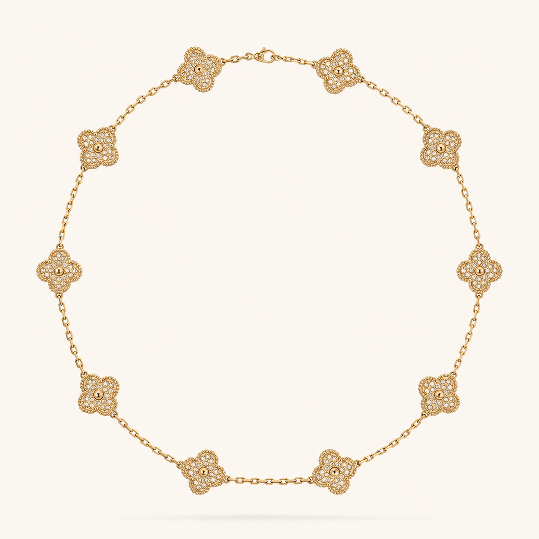 KLEEBLATT | 10 Motive Goldkette mit funkelnden Kleeblatt-Details