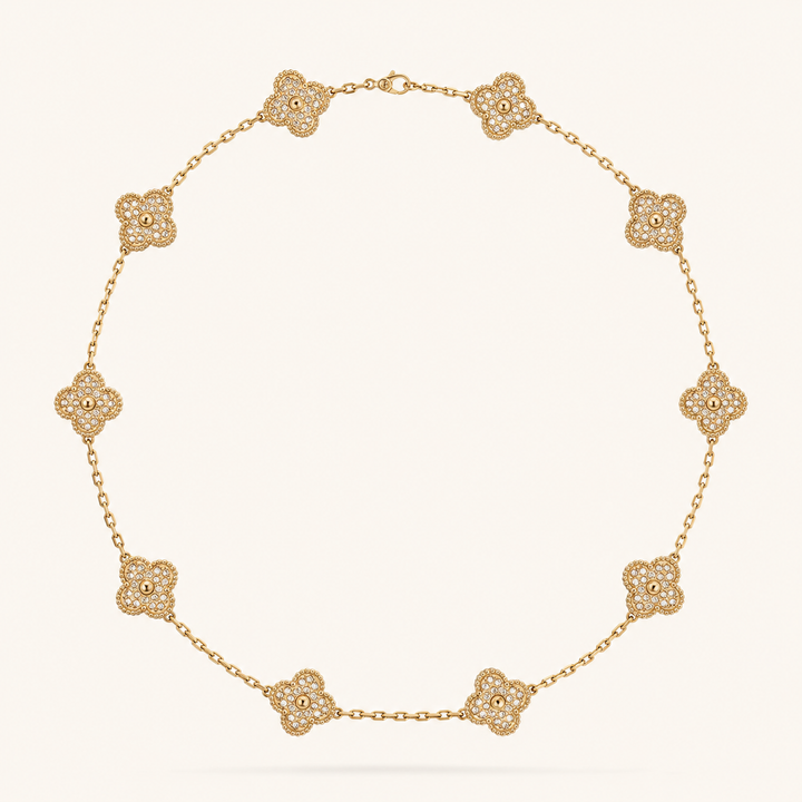 KLEEBLATT | 10 Motive Goldkette mit funkelnden Kleeblatt-Details