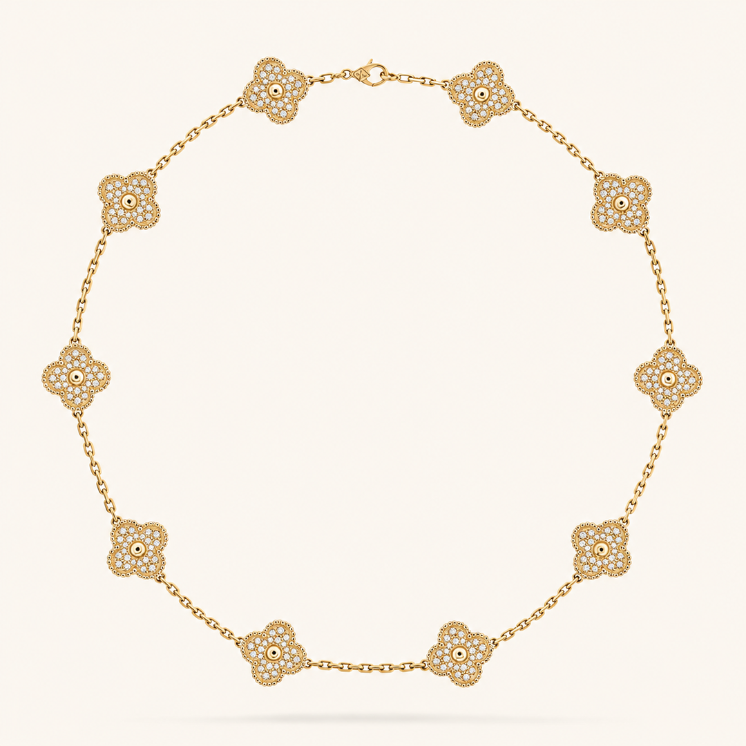KLEEBLATT | 10 Motive Goldkette mit funkelnden Kleeblatt-Details