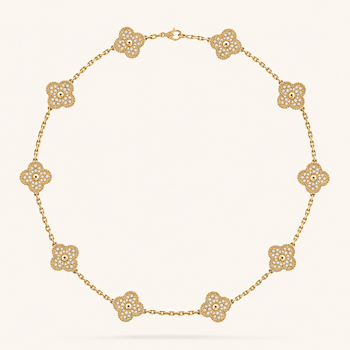 KLEEBLATT | 10 Motive Goldkette mit funkelnden Kleeblatt-Details