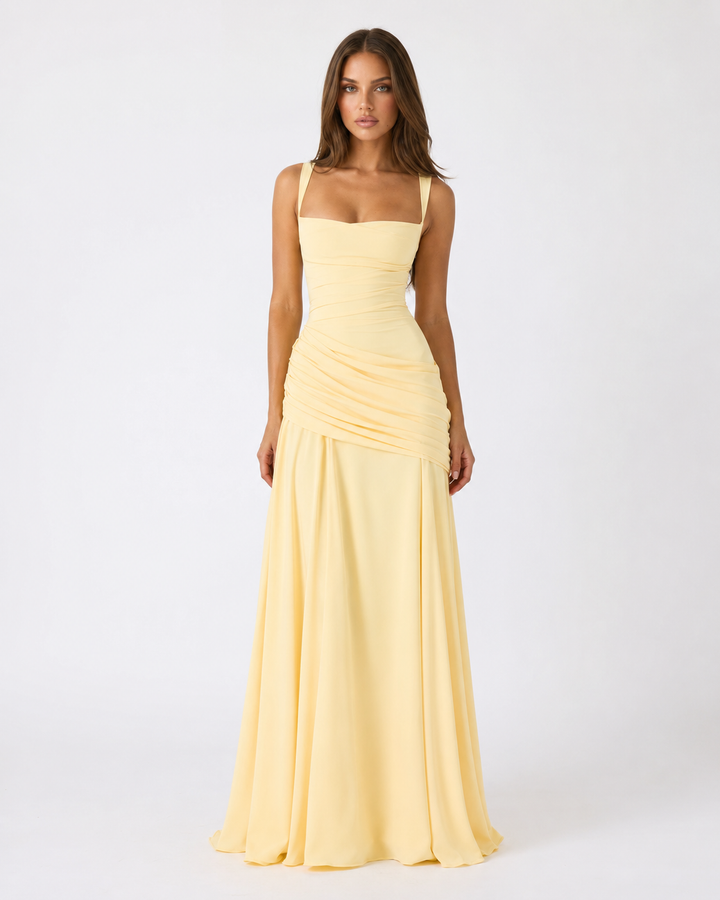 Seri – Maxi-Kleid mit gerafftem eckigem Ausschnitt