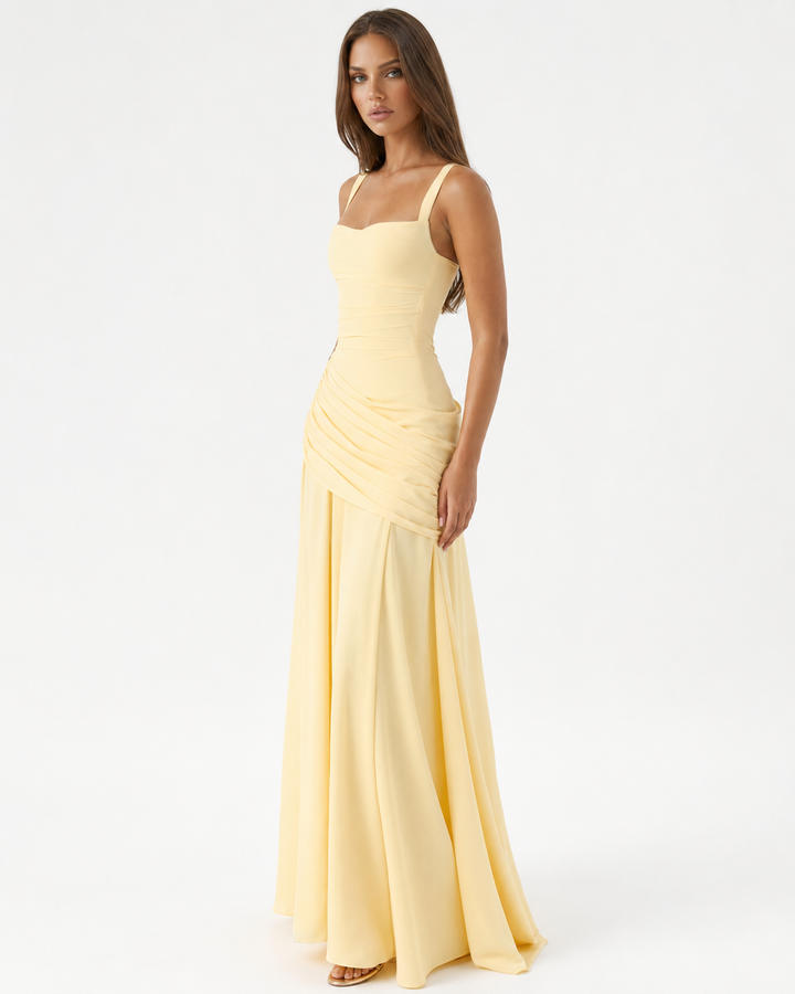 Seri – Maxi-Kleid mit gerafftem eckigem Ausschnitt