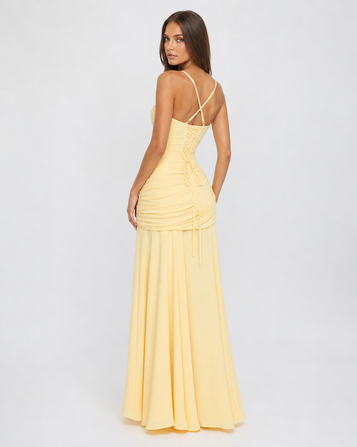 Seri – Maxi-Kleid mit gerafftem eckigem Ausschnitt