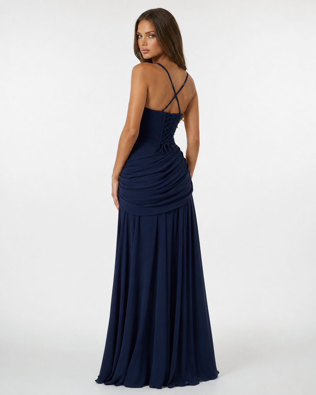 Seri – Maxi-Kleid mit gerafftem eckigem Ausschnitt