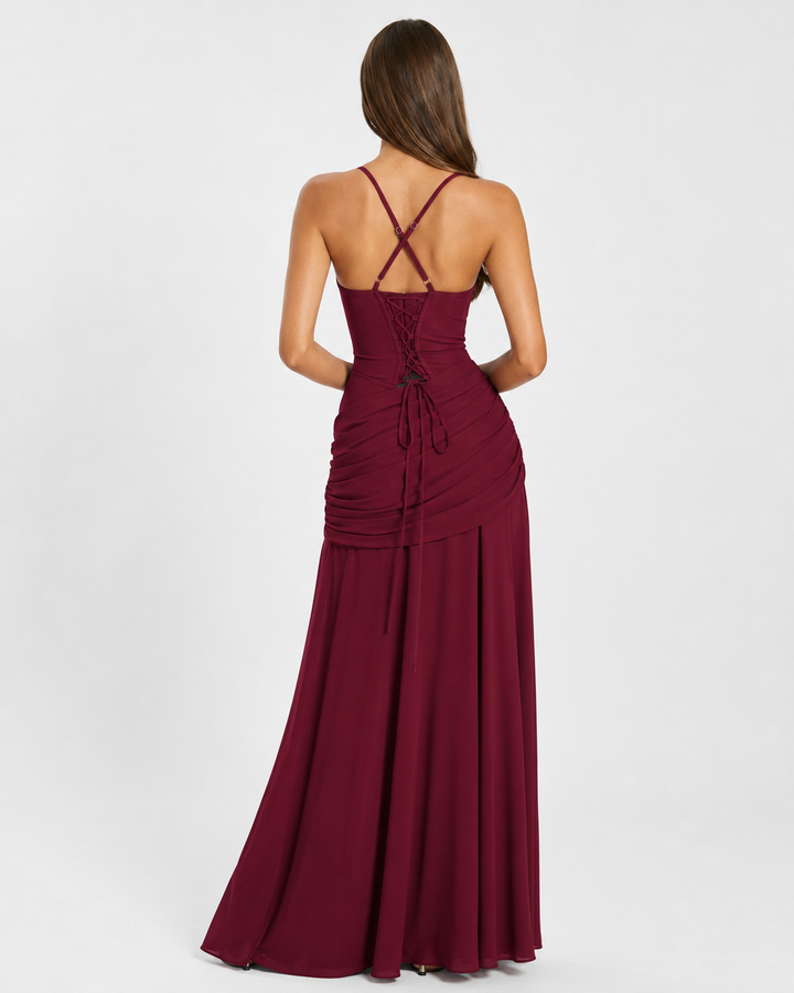 Seri – Maxi-Kleid mit gerafftem eckigem Ausschnitt