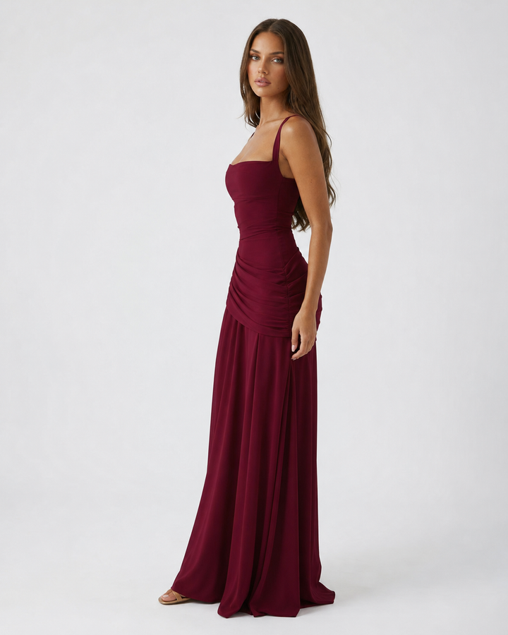 Seri – Maxi-Kleid mit gerafftem eckigem Ausschnitt