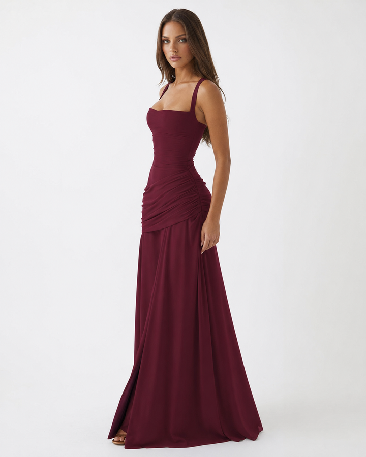 Seri – Maxi-Kleid mit gerafftem eckigem Ausschnitt