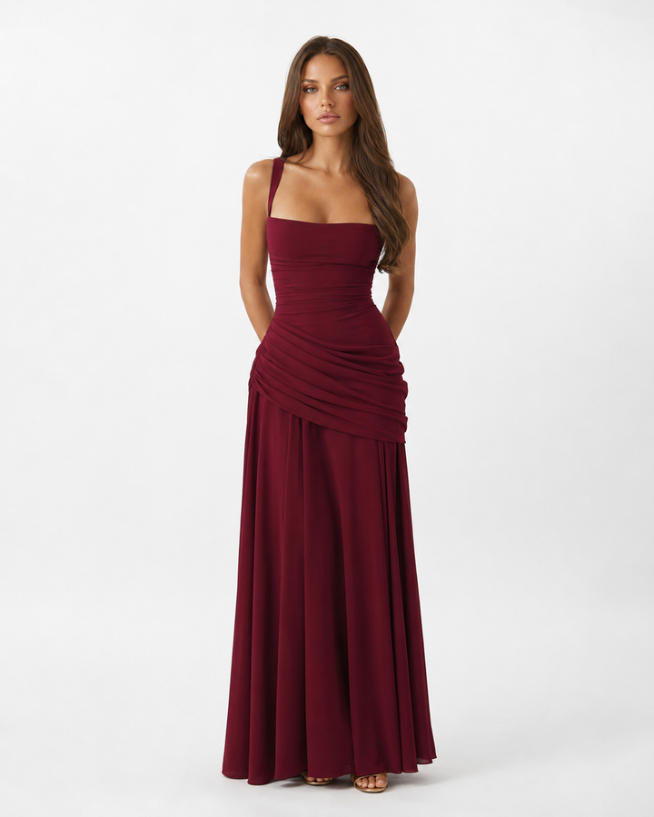 Seri – Maxi-Kleid mit gerafftem eckigem Ausschnitt