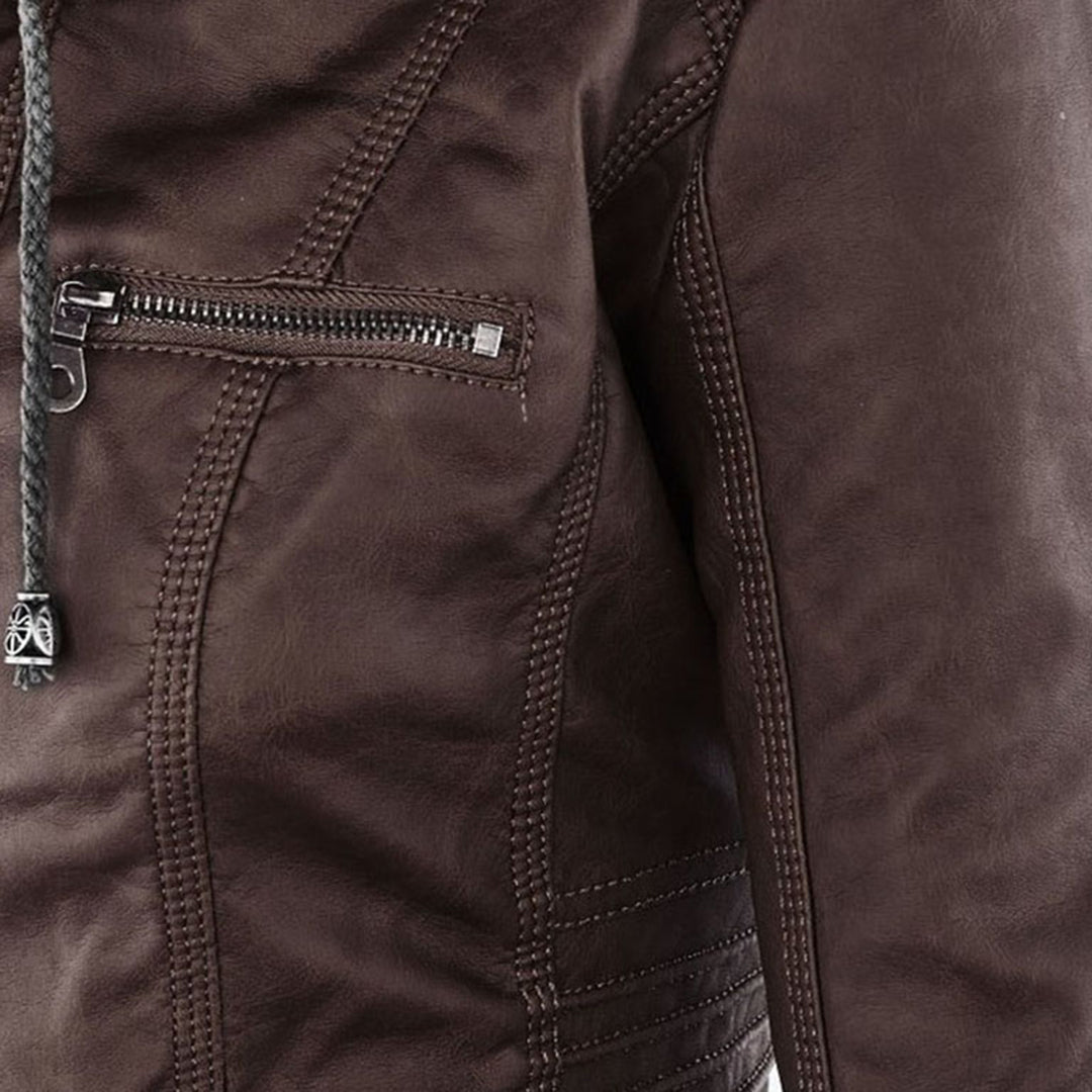 Cecille – Moderne Lederjacke mit Kapuze