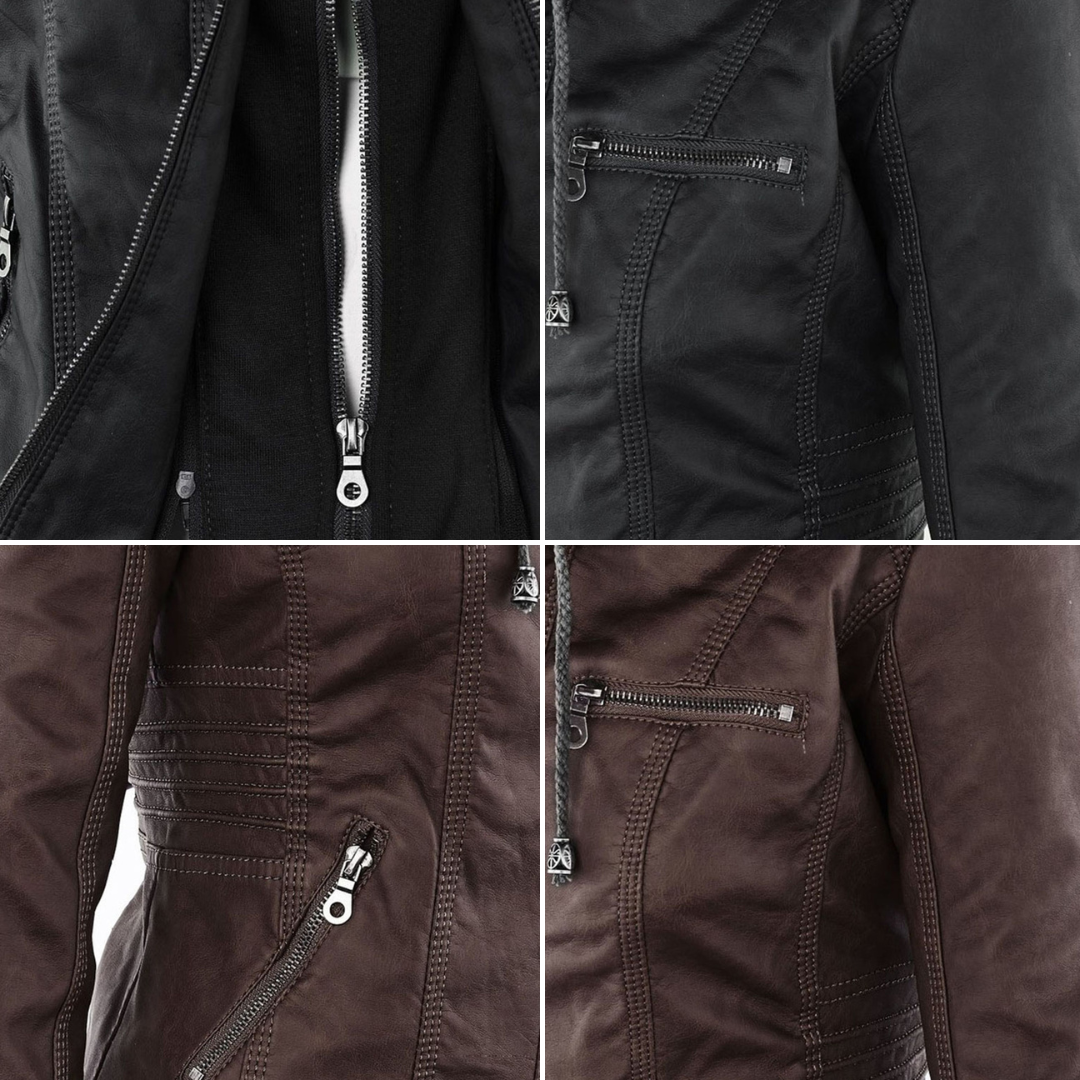 Cecille – Moderne Lederjacke mit Kapuze