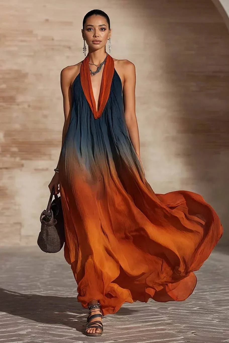Carmin - Maxikleid im Boho-Stil mit Farbverlauf