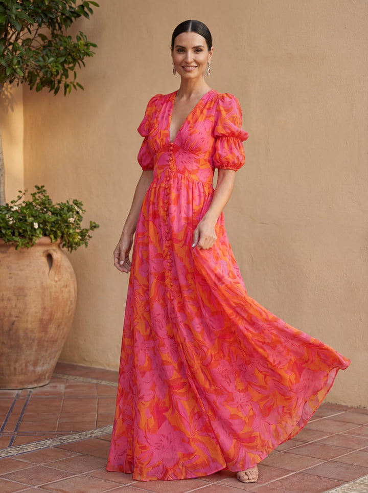 Laina – Fließendes Maxikleid mit V-Ausschnitt