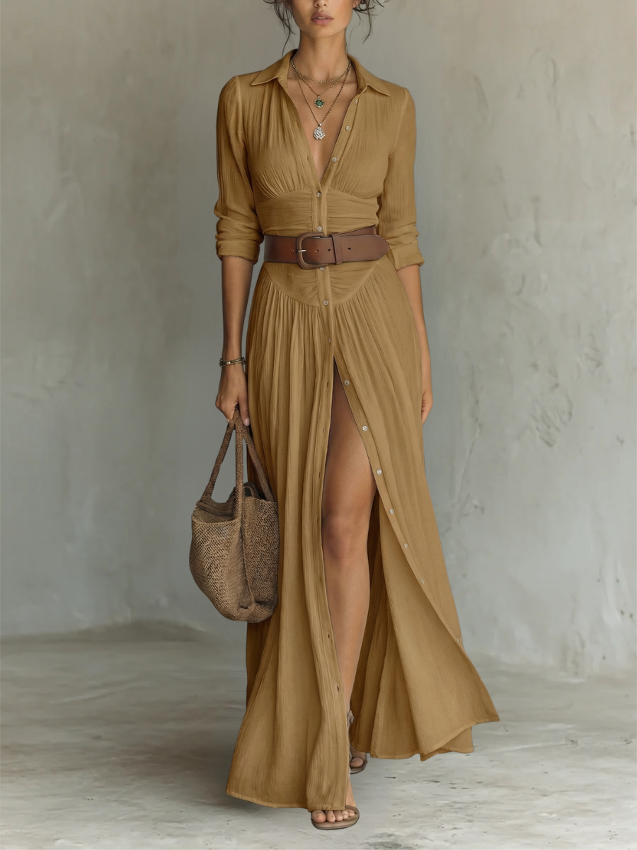 Paula - Langes Maxikleid mit Reverskragen