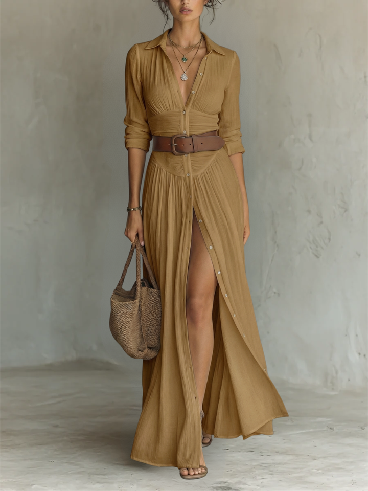 Paula - Langes Maxikleid mit Reverskragen