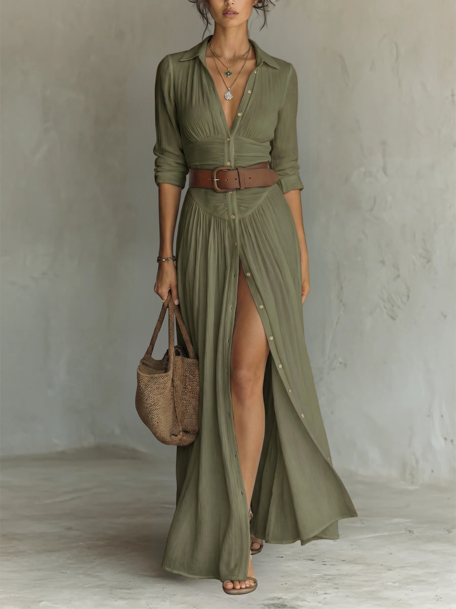 Paula - Langes Maxikleid mit Reverskragen