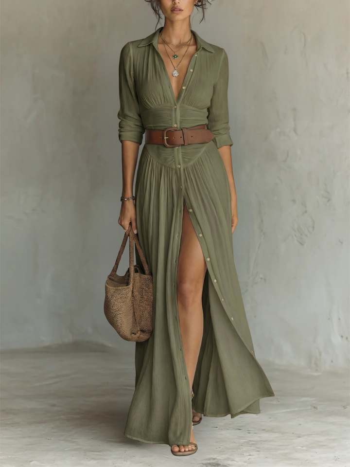 Paula - Langes Maxikleid mit Reverskragen