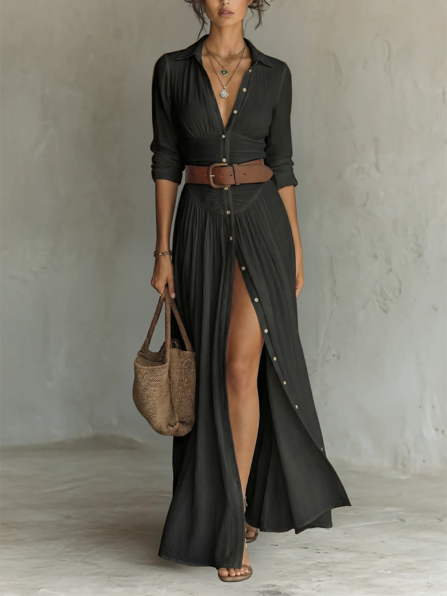 Paula - Langes Maxikleid mit Reverskragen