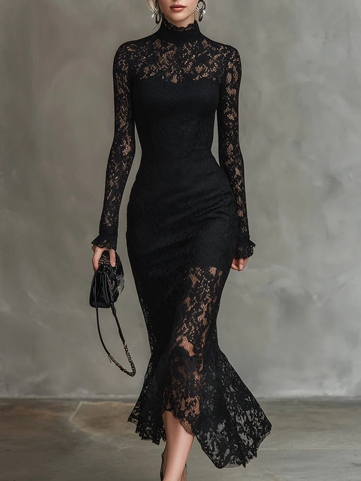 Verrah – Elegantes schwarzes Spitzen-Maxikleid