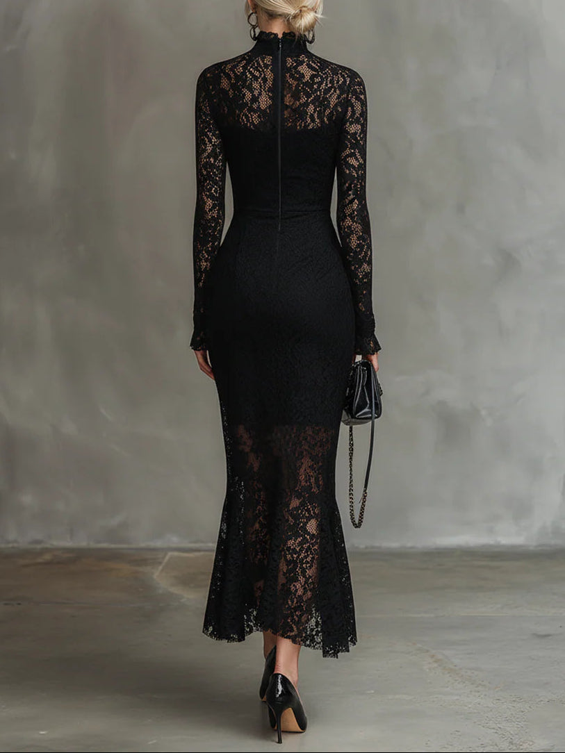 Verrah – Elegantes schwarzes Spitzen-Maxikleid