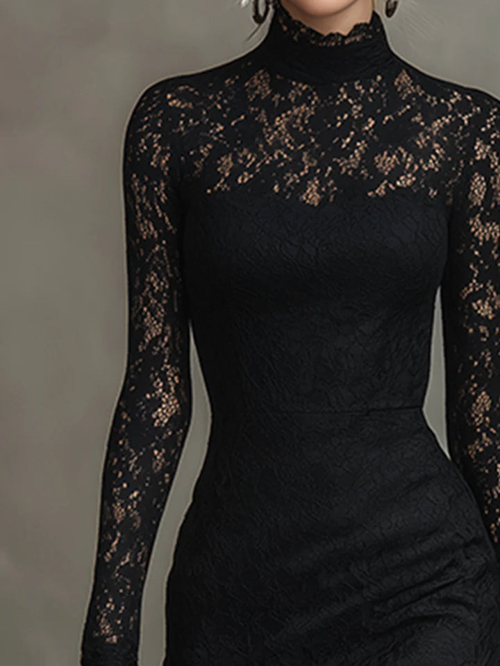 Verrah – Elegantes schwarzes Spitzen-Maxikleid