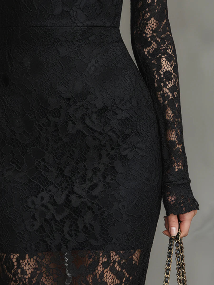Verrah – Elegantes schwarzes Spitzen-Maxikleid