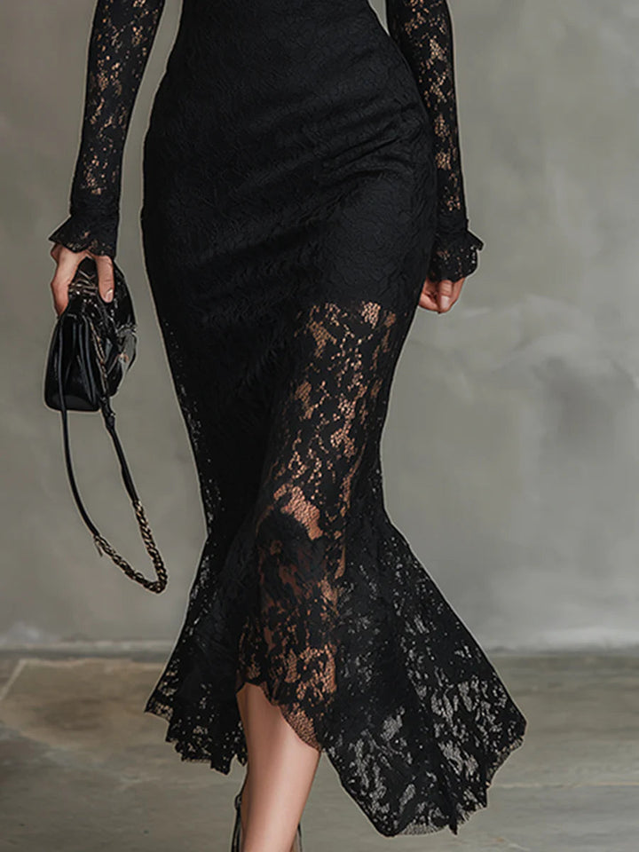 Verrah – Elegantes schwarzes Spitzen-Maxikleid