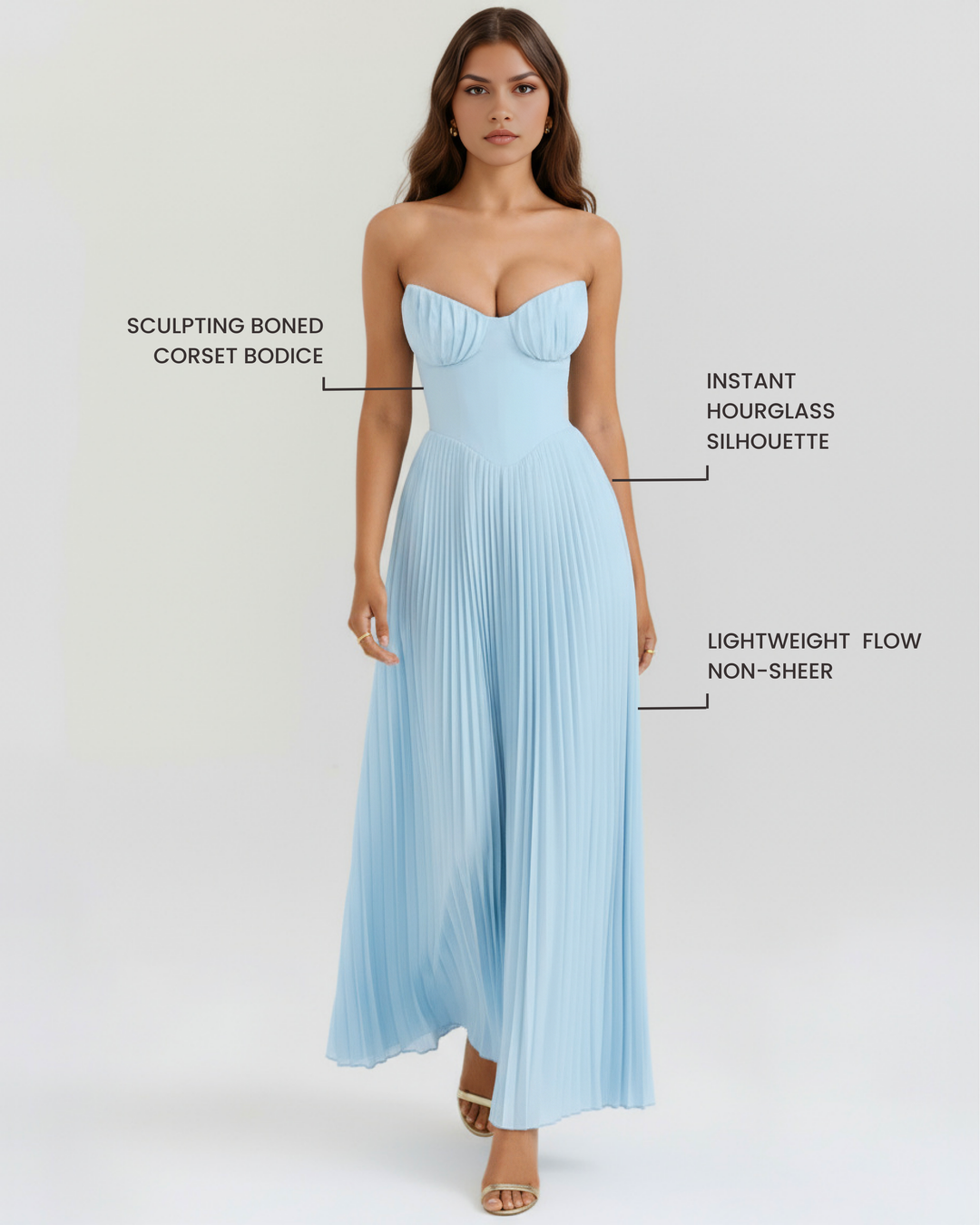 Sammie – Maxikleid mit Falten in Ozeanblau