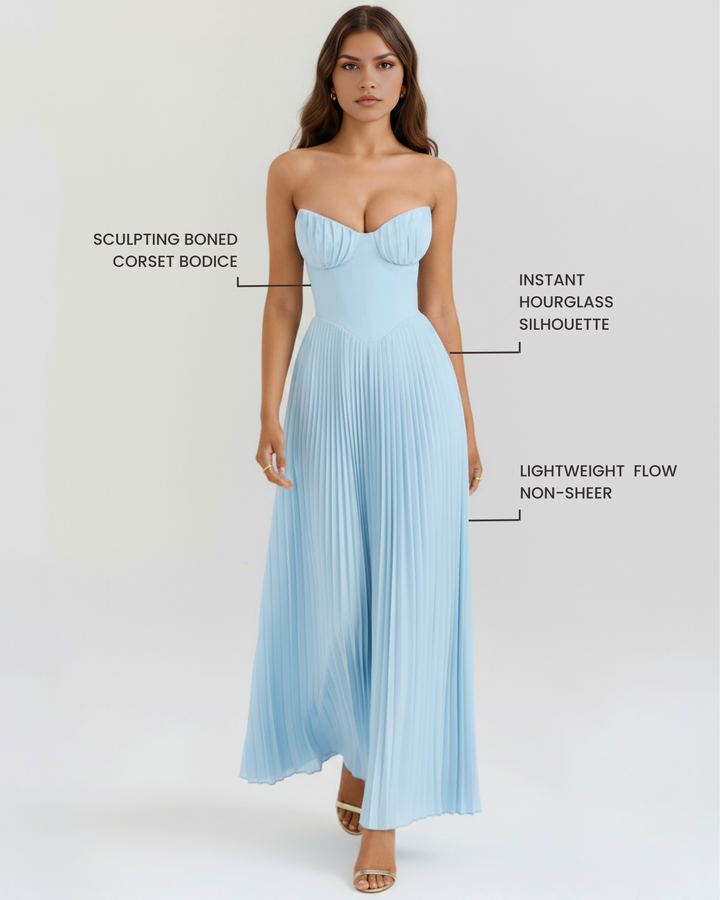 Sammie – Maxikleid mit Falten in Ozeanblau