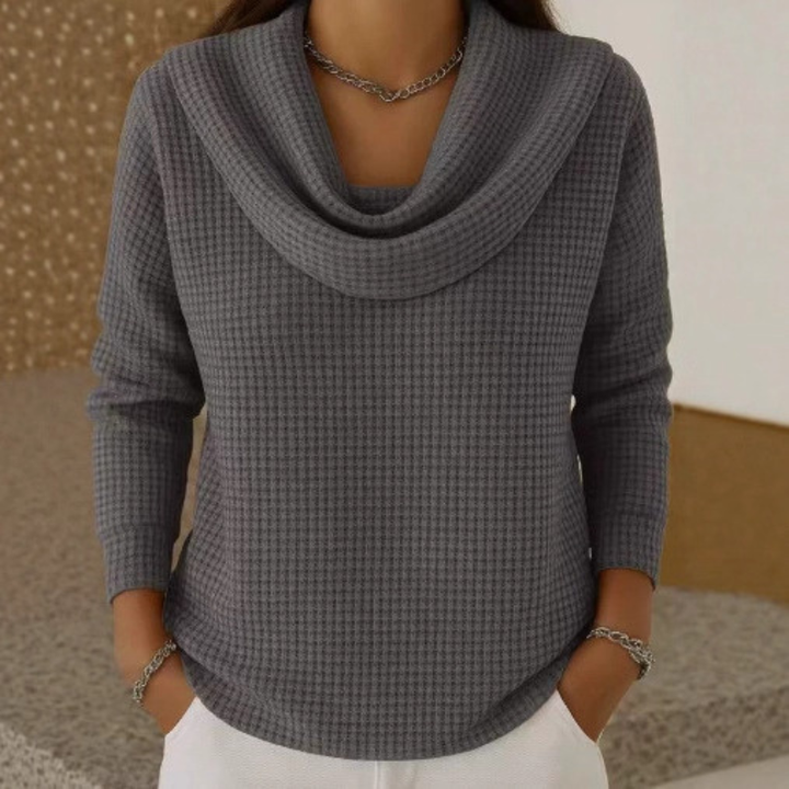 Natalia – Warmer Waffel-Pullover mit elegantem Wasserfallkragen