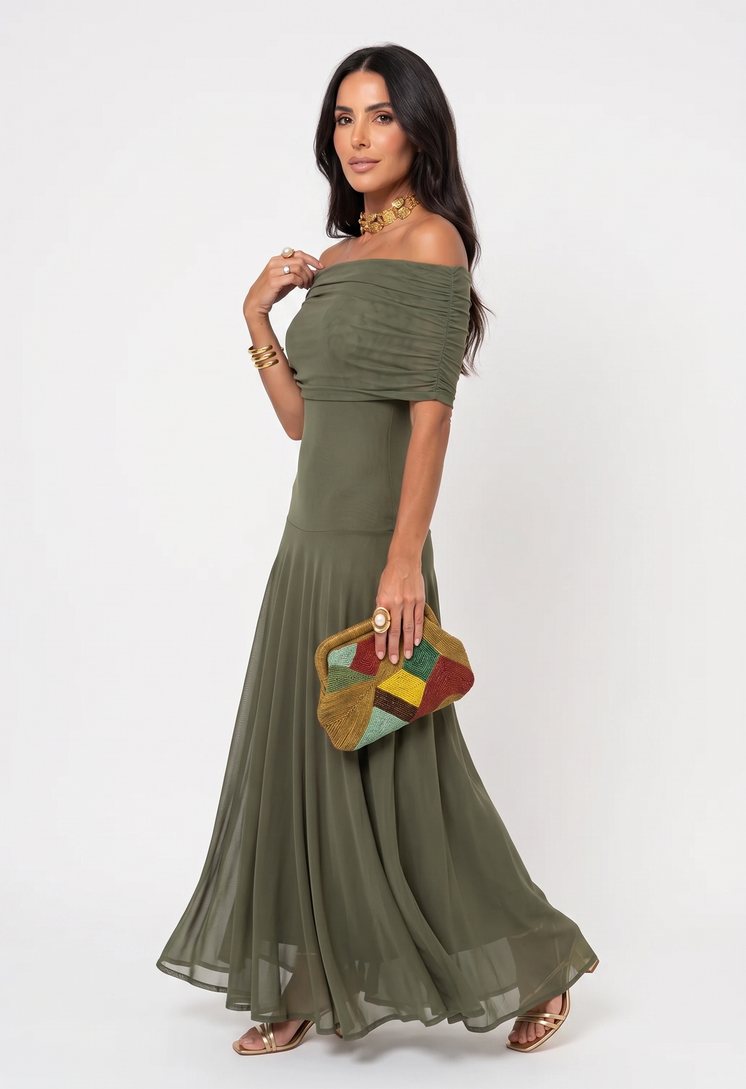 Mia – Elegantes schulterfreies Maxikleid