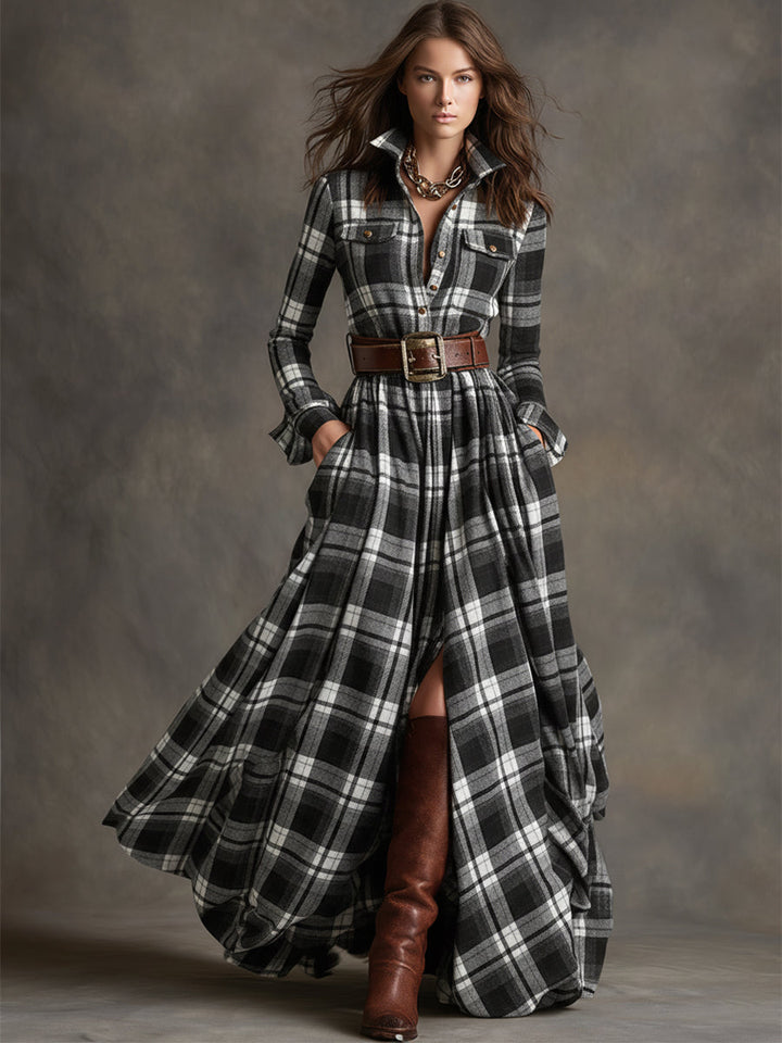 Giana – Kariertes Maxi-Hemdkleid