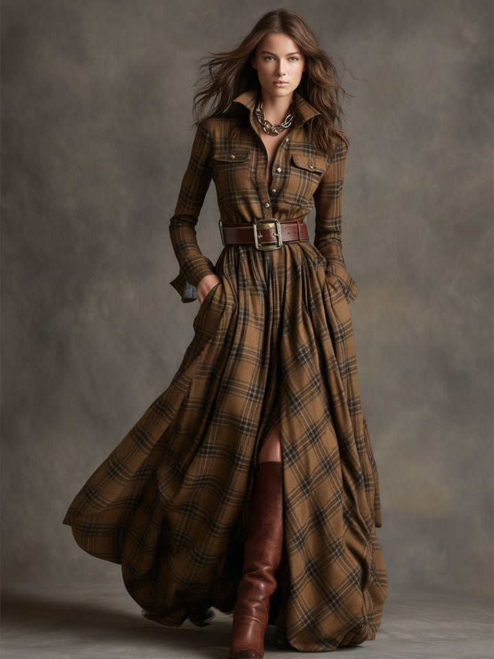 Giana – Kariertes Maxi-Hemdkleid
