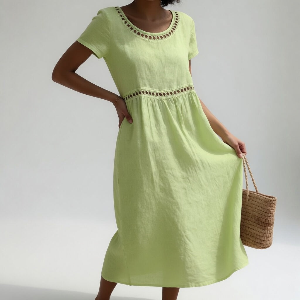 Kyra – Midikleid aus Leinenmischgewebe mit Stickerei