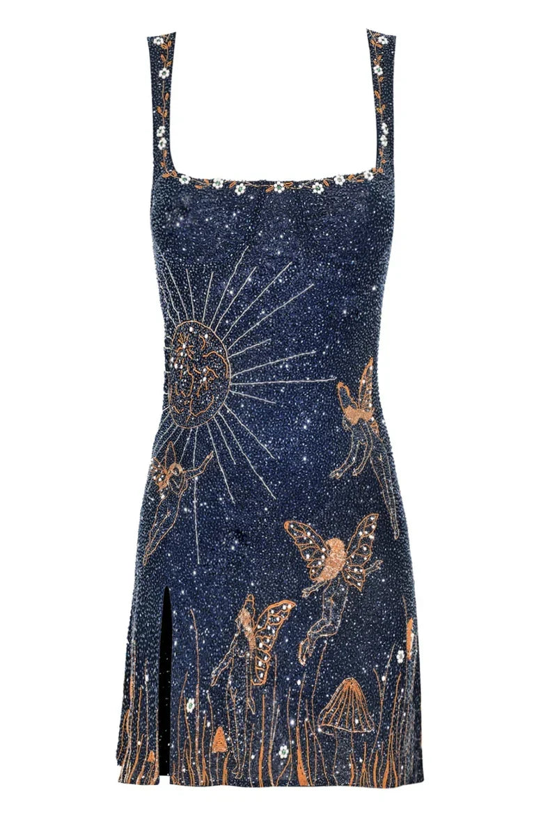 Celeste – Mitternachtsblaues Perlen-Minikleid