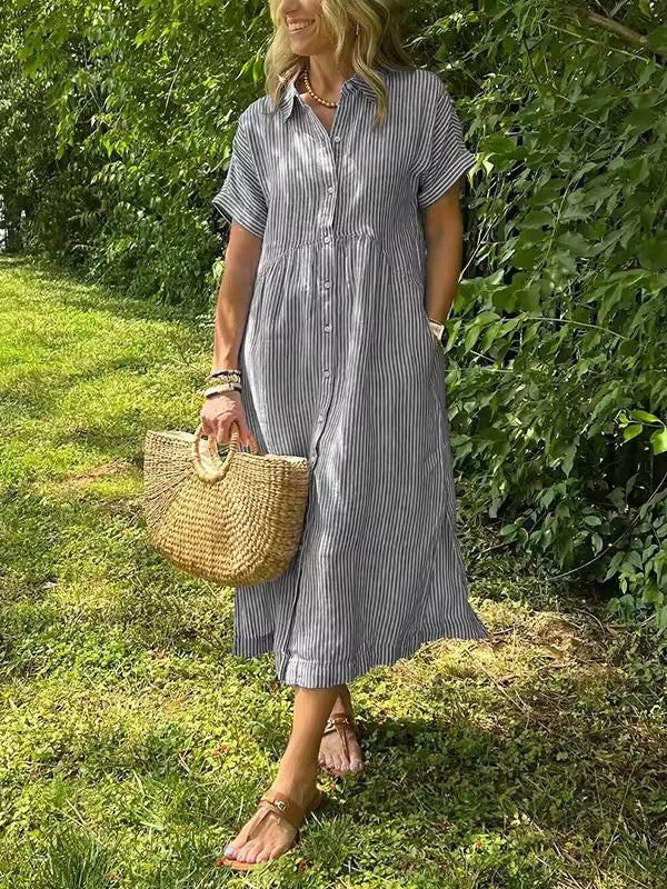 Anjie – Geknöpftes Baumwoll-Maxikleid