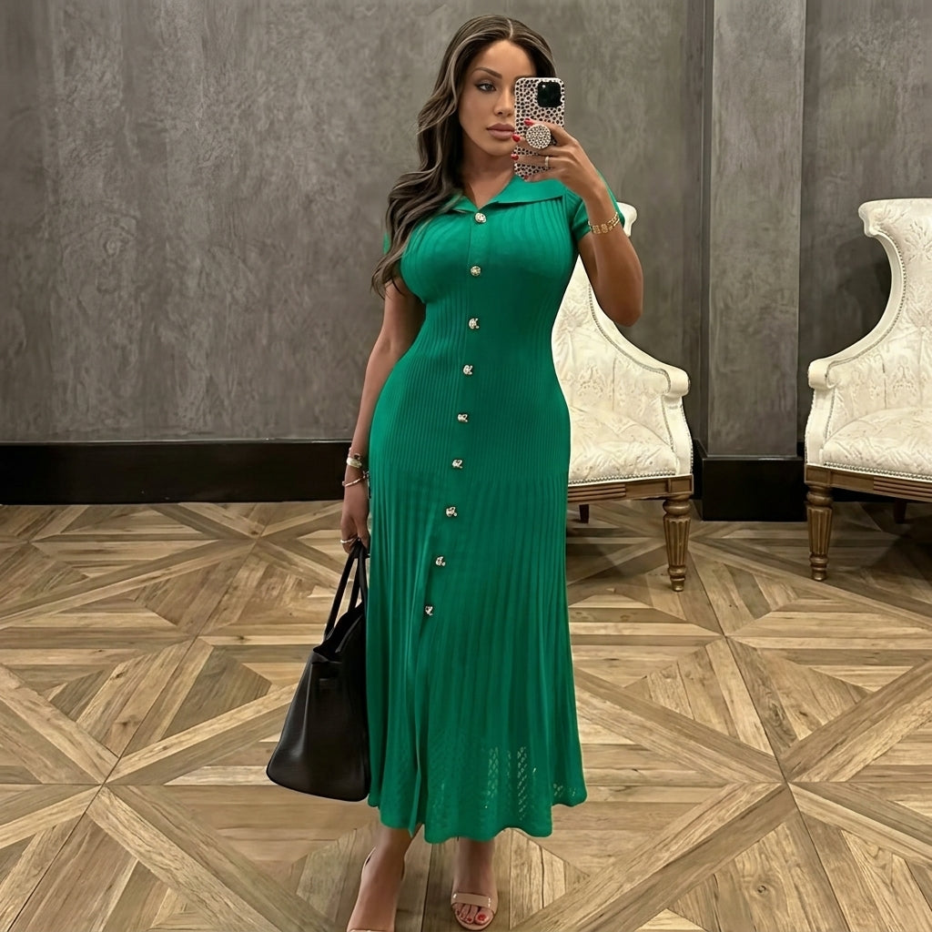Laarni – Vintage-Maxi-Hemdblusenkleid aus Strick