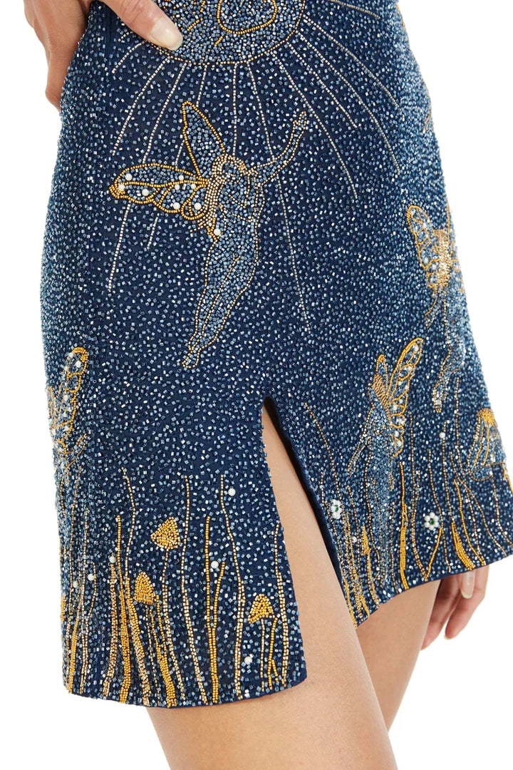 Celeste – Mitternachtsblaues Perlen-Minikleid