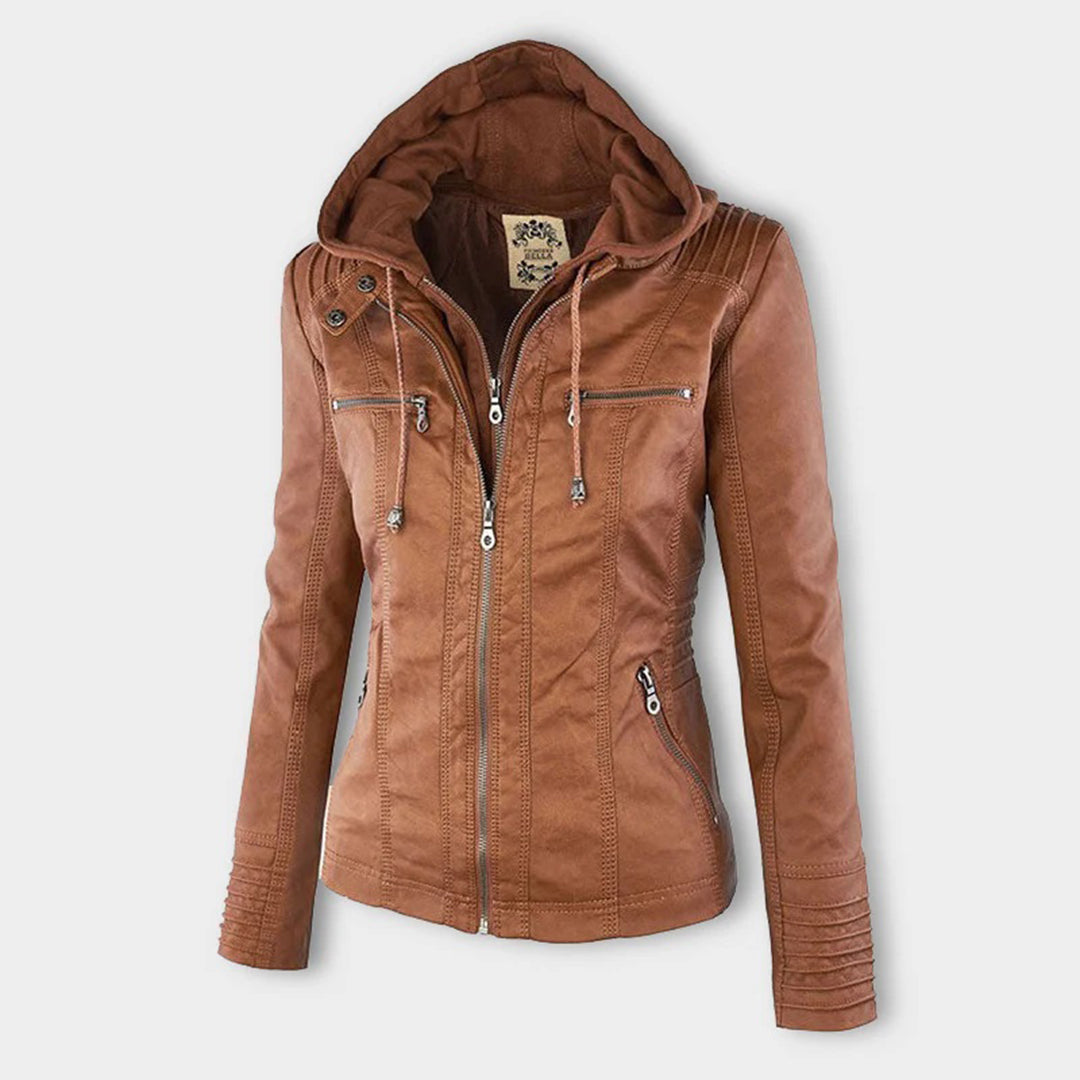 Cecille – Moderne Lederjacke mit Kapuze