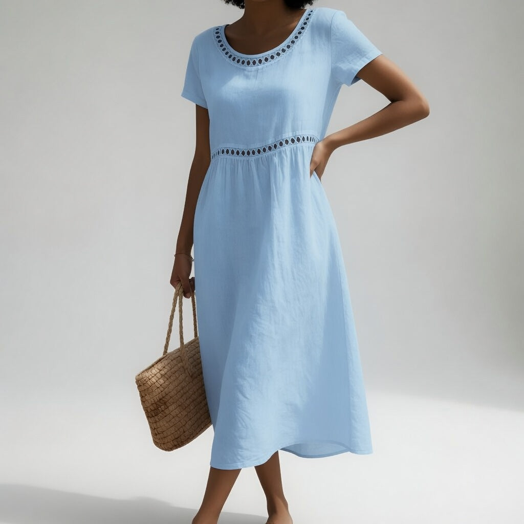 Kyra – Midikleid aus Leinenmischgewebe mit Stickerei
