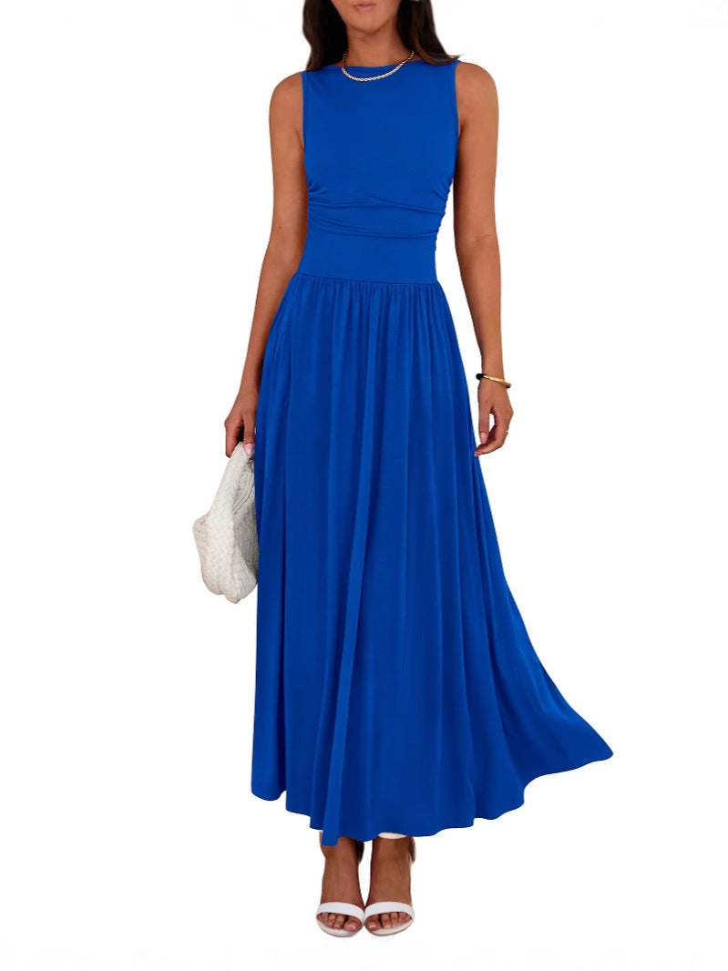 Emilia – Ärmelloses, gerafftes Maxikleid mit hoher Taille