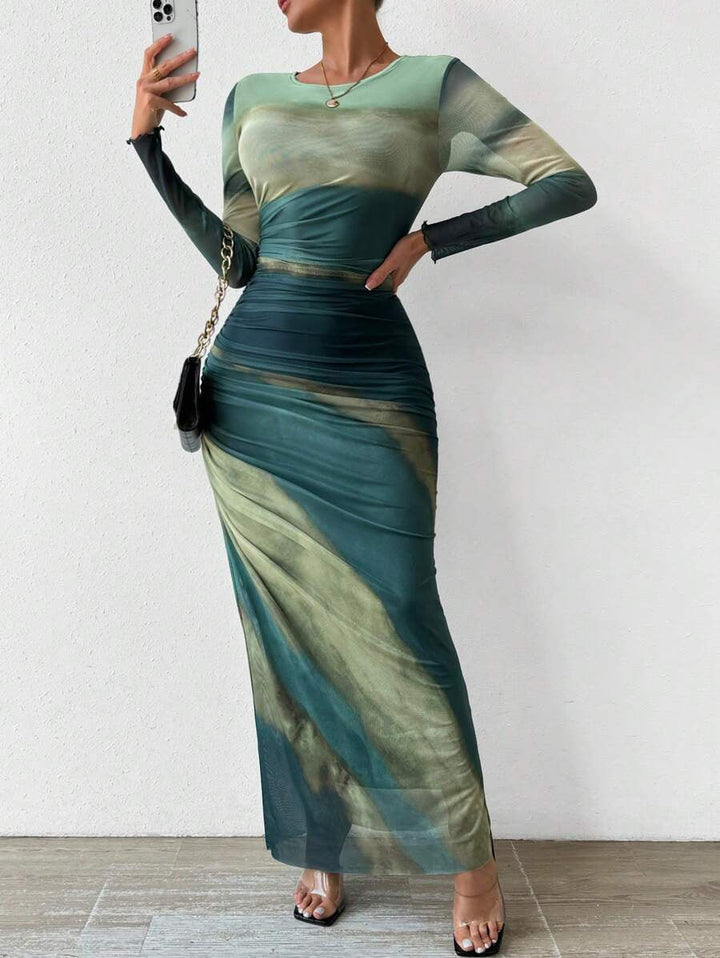 Tyronia – Bedrucktes, langärmliges Bodycon-Maxikleid