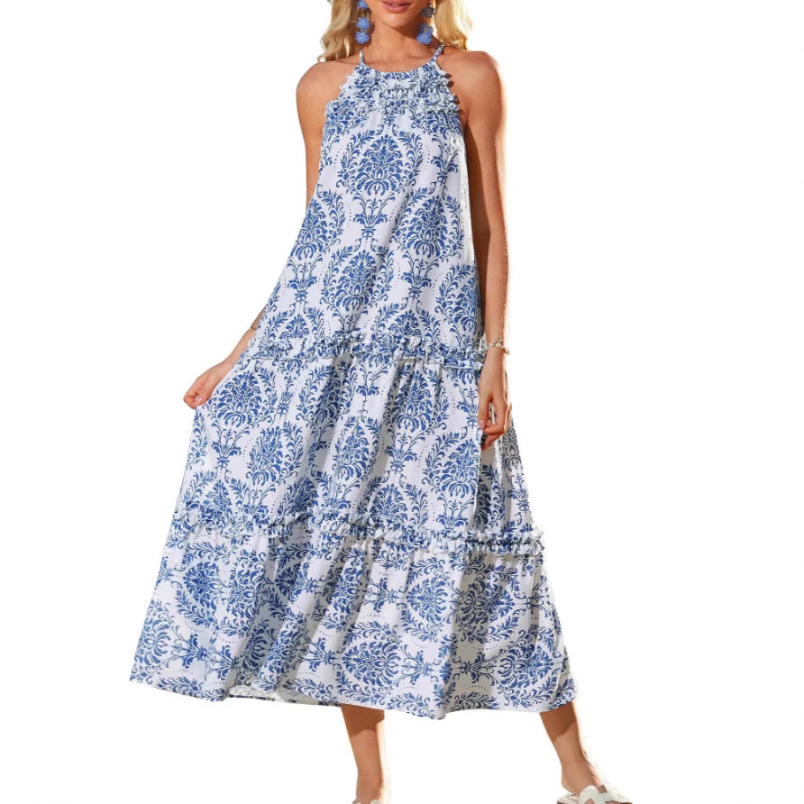Yolly – Boho-Maxikleid mit Neckholder-Ausschnitt und Stufenrock