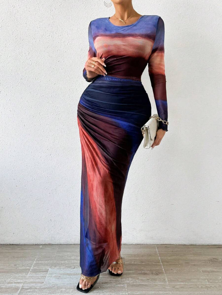 Tyronia – Bedrucktes, langärmliges Bodycon-Maxikleid