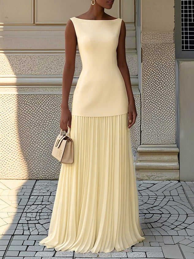 Kamille – Ärmelloses Plissee-Maxikleid