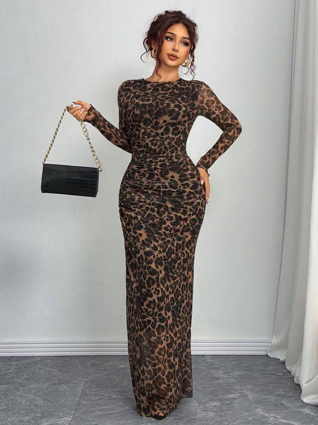 Tyronia – Bedrucktes, langärmliges Bodycon-Maxikleid