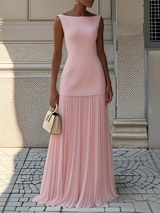 Kamille – Ärmelloses Plissee-Maxikleid