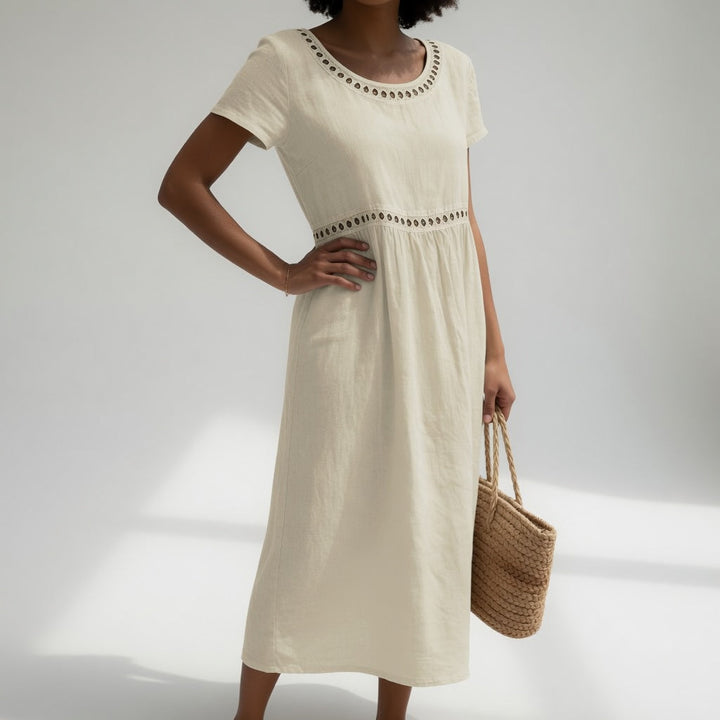 Kyra – Midikleid aus Leinenmischgewebe mit Stickerei