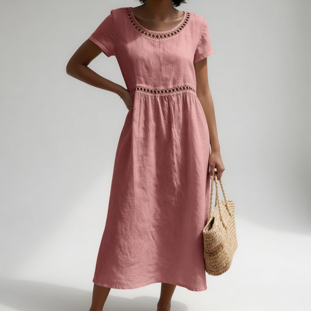 Kyra – Midikleid aus Leinenmischgewebe mit Stickerei